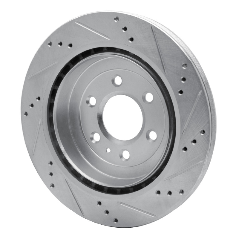 Cadillac SRX Brake Rotor (1) - Rear Left - R1 Concepts - Drilled & Slotted - Silver - `04-`09